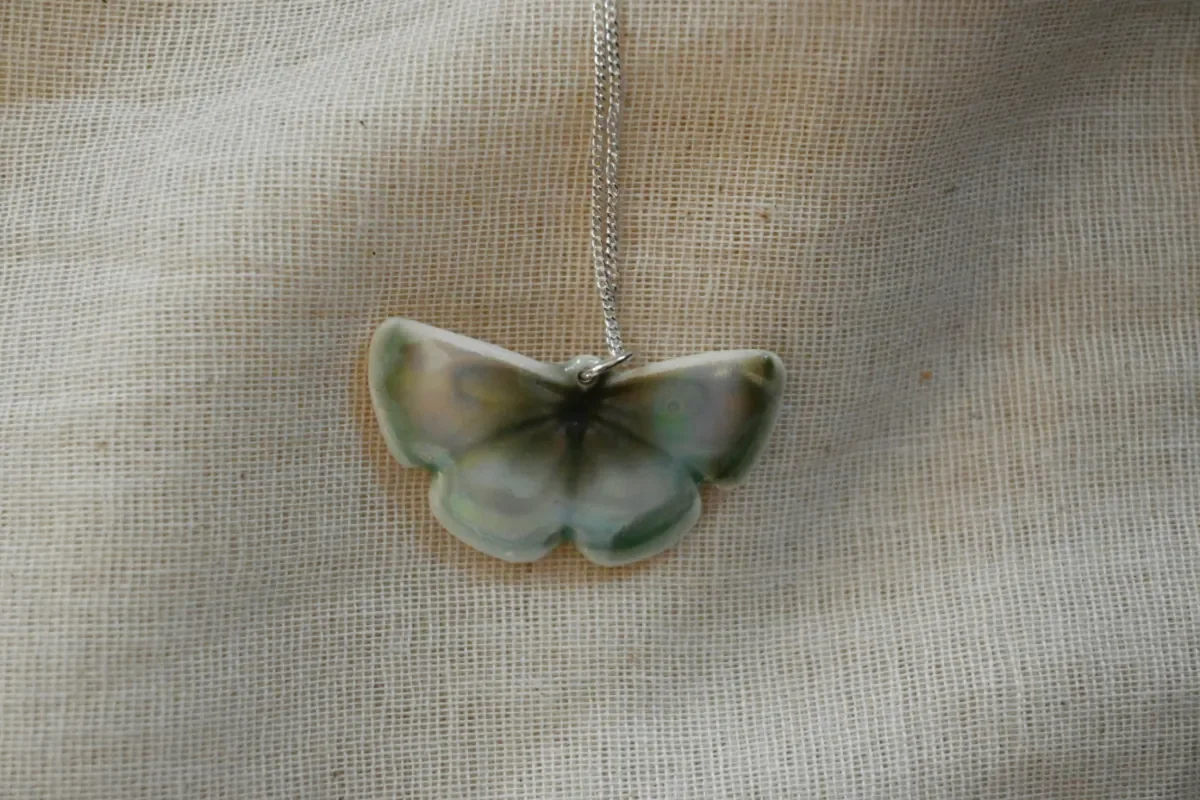 Butterfly Ceramic Glazed Sterling Silver Necklace