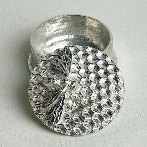 English Pewter Bee on Honeycomb Trinket Box