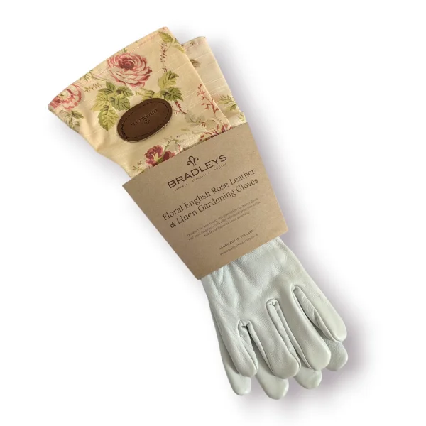 Floral English Linen and Leather Gloves - Pink/Small