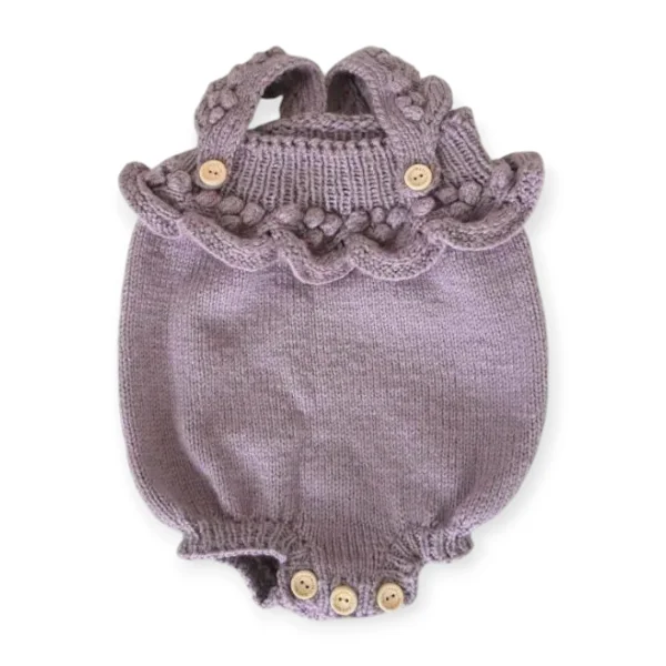 Hand Knitted Burgundy Romper  0-3m