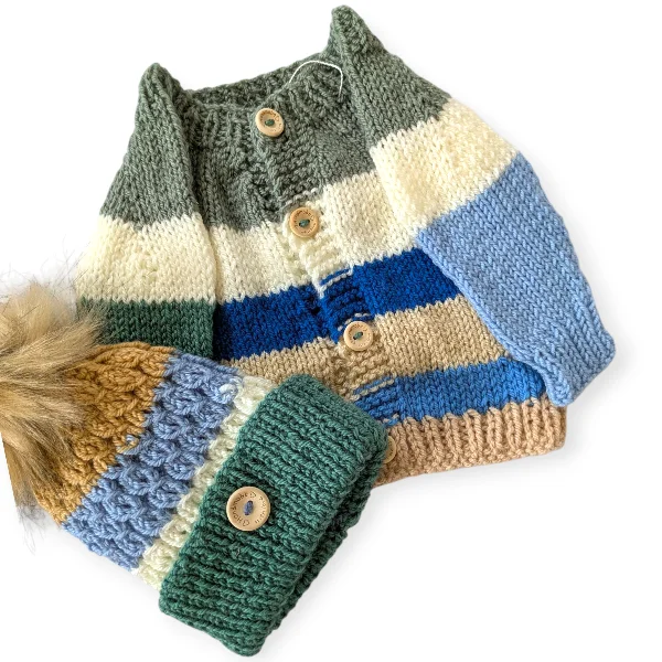 Hand Knitted Jumper and Bobble Hat - 0-3m