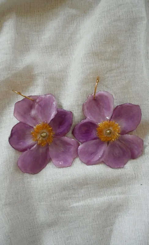Handmade Dark Pink Anemone Real Petal Earrings