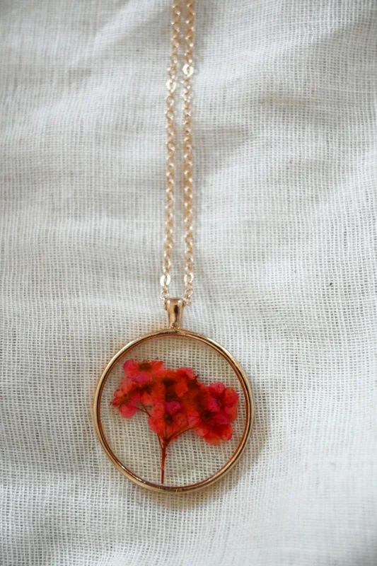 Handmade Lantana Real Flower Pendant and Necklace