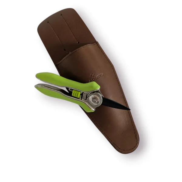 Leather Flower Scissor Pouch - Brown & Green Scissors