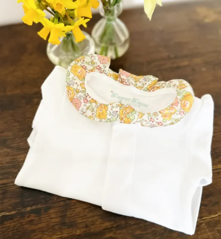 Liberty Felicite Yellow Ruffle Collar Onesie | 6m
