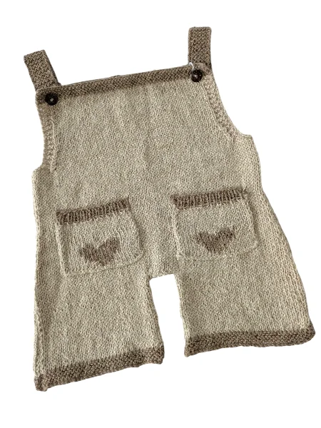 Pure 100% Baby Alpaca Dungarees in Sand 12-18m